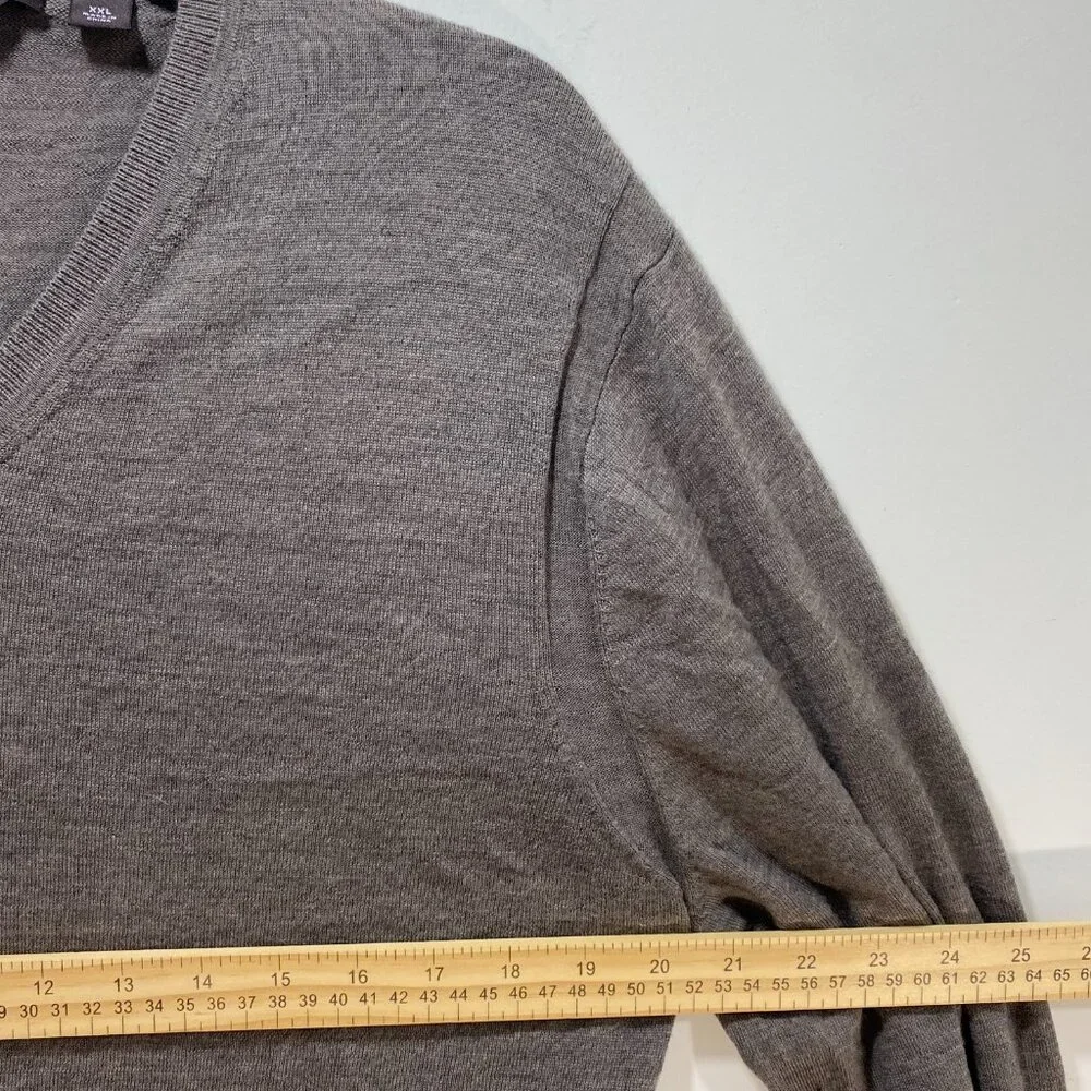Michael Kors Extrafine Merino‎ Soft Sweater XXL Taupe Tan Brown V-Neck Academia